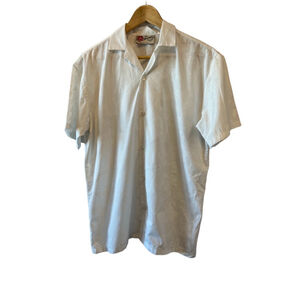 MENS HAWAIIAN ORIGINAL Cream Floral Embossed Button Up Collared Shirt XL